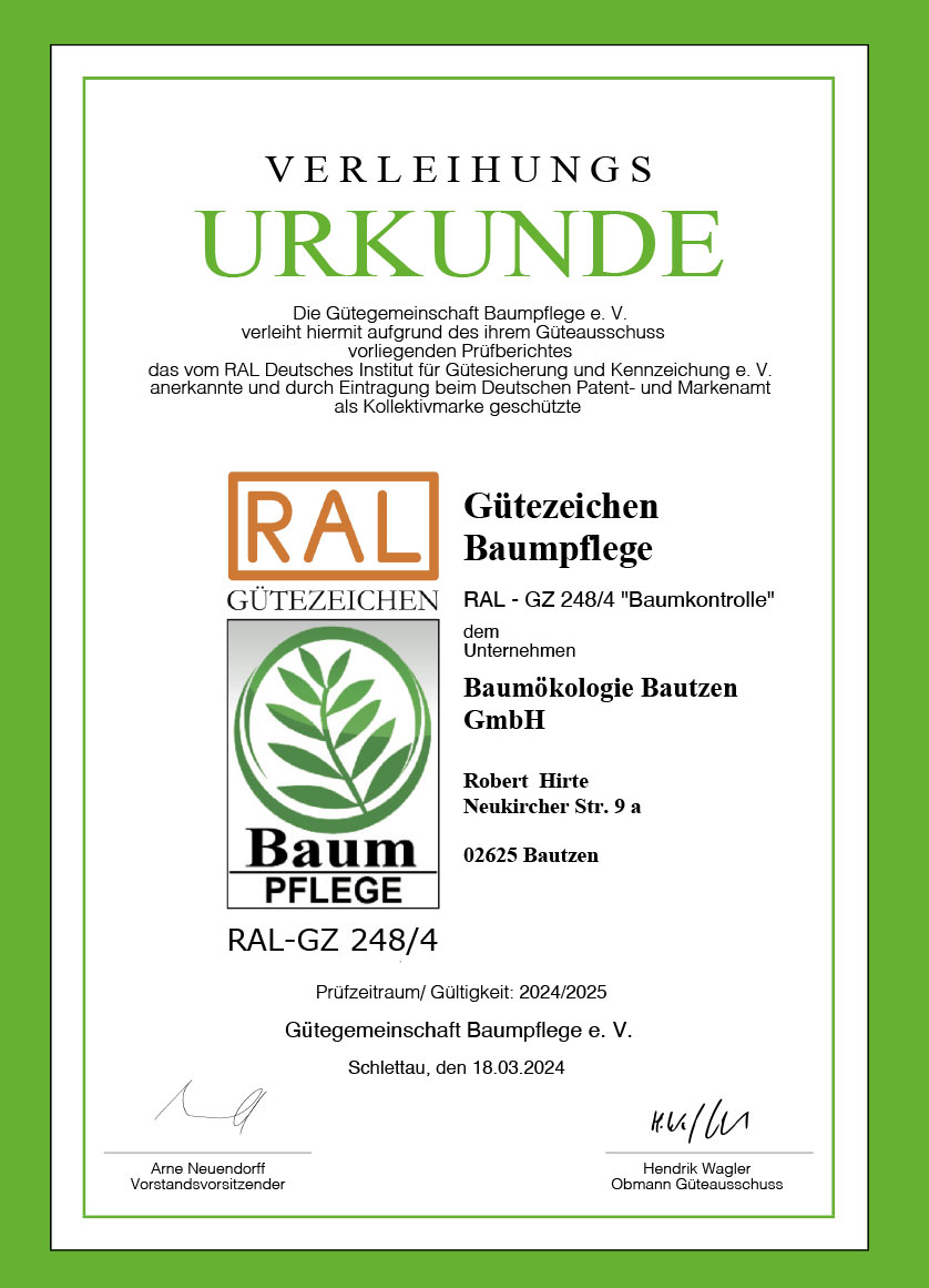 Urkunde RAL-zertifiziert „Baumkontrolle“ (PDF) Urkunde